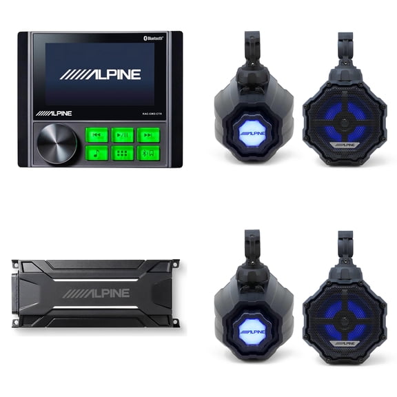 Alpine KAC-CMD-CTR Power Sports / Marine Source & (2 Pair ) SPV-65RGB-CAN 6.5" UTV Speaker Pod, KTA-30FW Amp Bundle