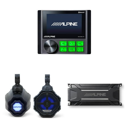 Alpine KAC-CMD-CTR Power Sports / Marine Source & SPV-65RGB-CAN 6.5" UTV Speaker Pod, KTA-30FW Amp Bundle