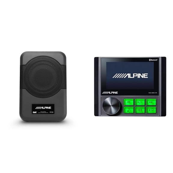 Alpine KAC-CMD-CTR Powersports Commander Controller with PWE-S8-MRN 8" Powered Marine Subwoofer  Compact UTV, Golf Cart & Side-by-Side Bass Upgrade
