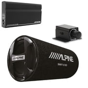 Alpine KTA-200M Mono Power Pack Amp, SWT-S10 10 Tube Subwoofer, Bass Knob