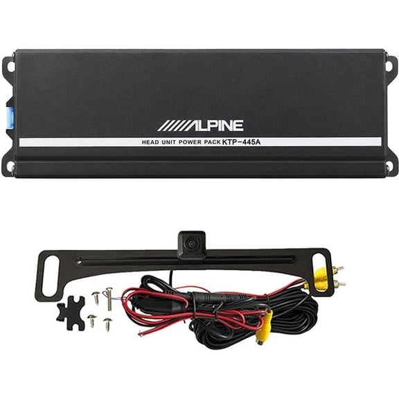 Alpine KTP-445A Power Pack Head Unit Amplifier and Backup Camera Bundle. 4-Channel Compact Amp Increases Alpine Head Unit Power up to 150 Percent - 90 Watts x 4 Channels, fits iLX-W650 and Others.