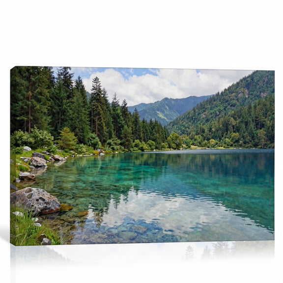 Alpine Lake Forest Mountain Wall Art Large Scenic Canvas Print Gallery Wrapped Canvas Home Decor 40"L x 28"W