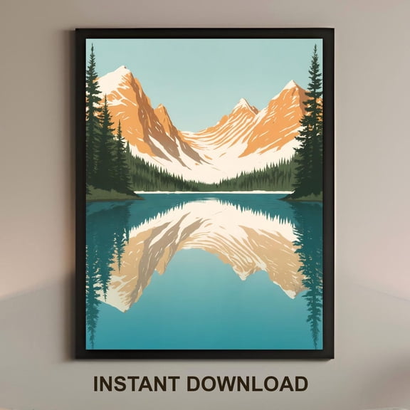 Alpine Lake Mountain Poster Wall Art, Snow Peaks Pine Trees Nature Landscape Poster Poster Decoration, Size 8x12 UNFFRAMED F03.1.7l2777