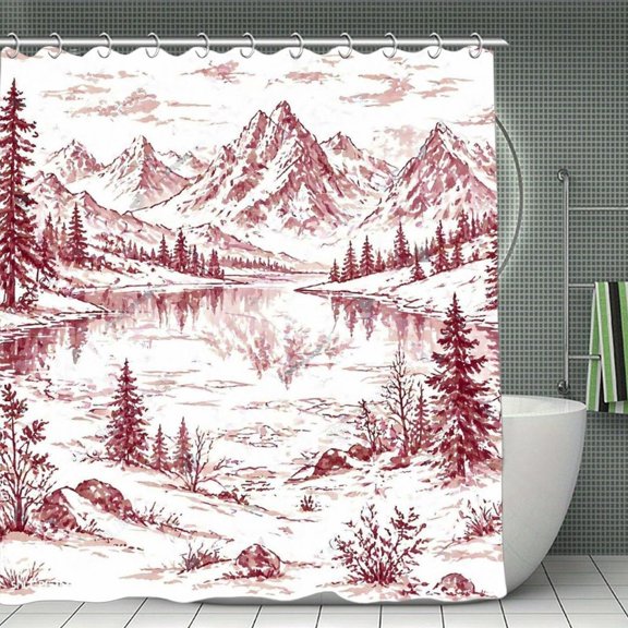 Alpine Lake And Mountain Vista Shower Curtain, Novelty Bathroom Curtain with Hooks, Waterproof & Opaque Privacy Polyester Fabric for Modern Home Decor 70.8×70.8Inch