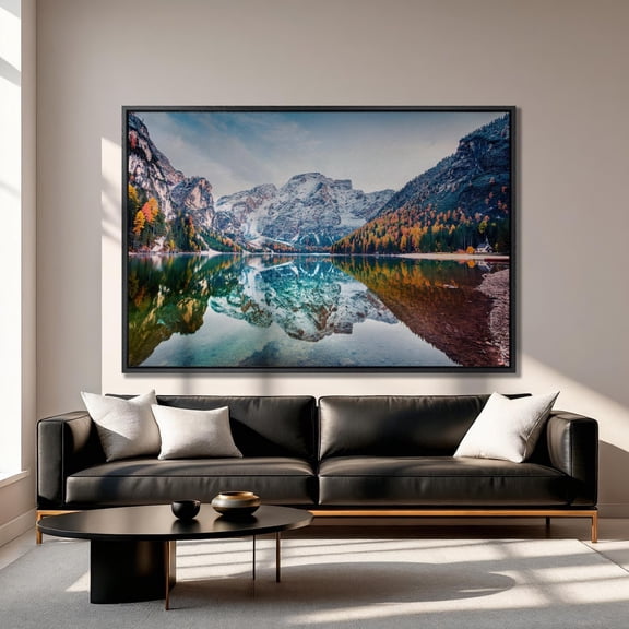 Alpine Lake Poster Autumnal Mountain Reflection, Italian Alps Wall Art, 8x12 UNFRAMED