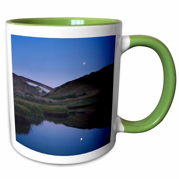 3drose, Alpine Lake Reflecting Moon, 11oz Two-tone Green Mug