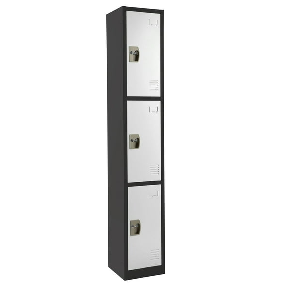 AdirOffice ALHI629203BW Steel Storage Locker, 3 Tier, 12 x 12 x 72 in., Black Body & White Doors