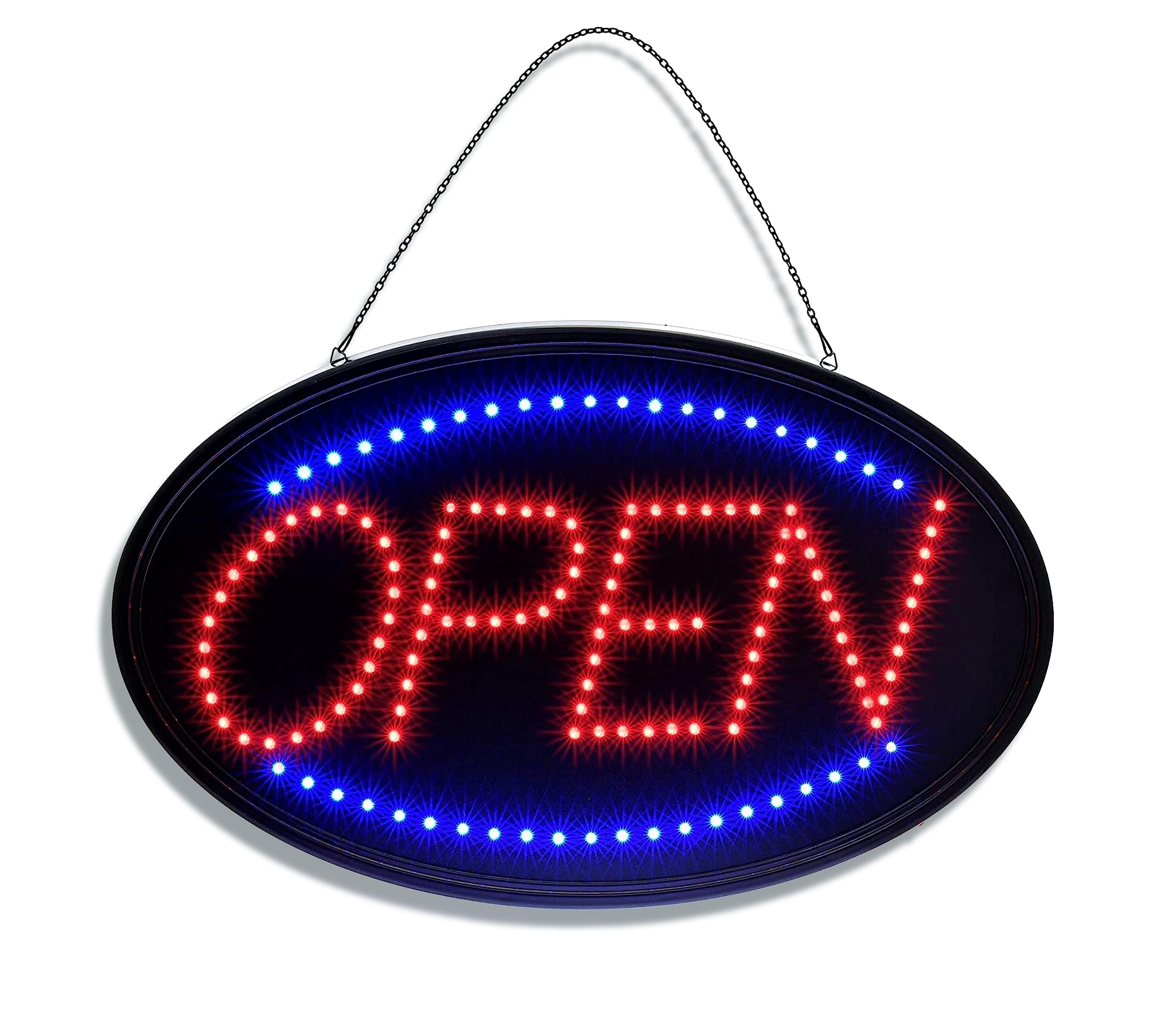 Alpine Led Open Signs for Business Window - Flashing High Visibility Lighted Open Led Sign, Electric Store Open Sign to Hang in Store, Restaurant, Bar, Barber Shop (Oval, 23" X 14")