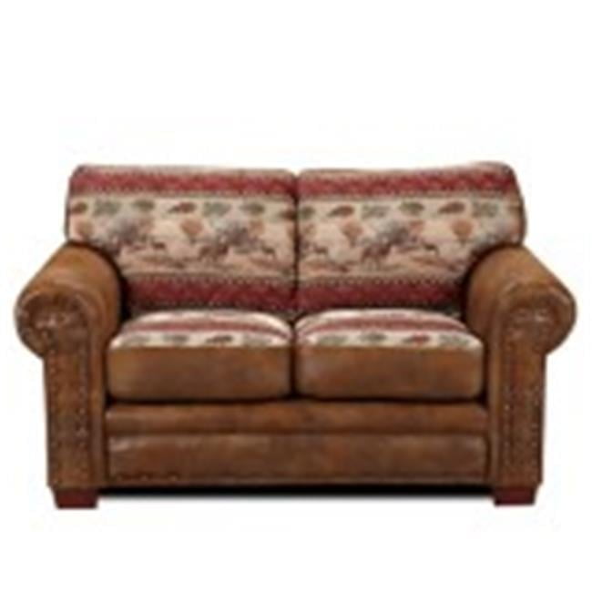 Sierra Lodge Brown Faux Leather Tufted Loveseat with Nailhead Accents