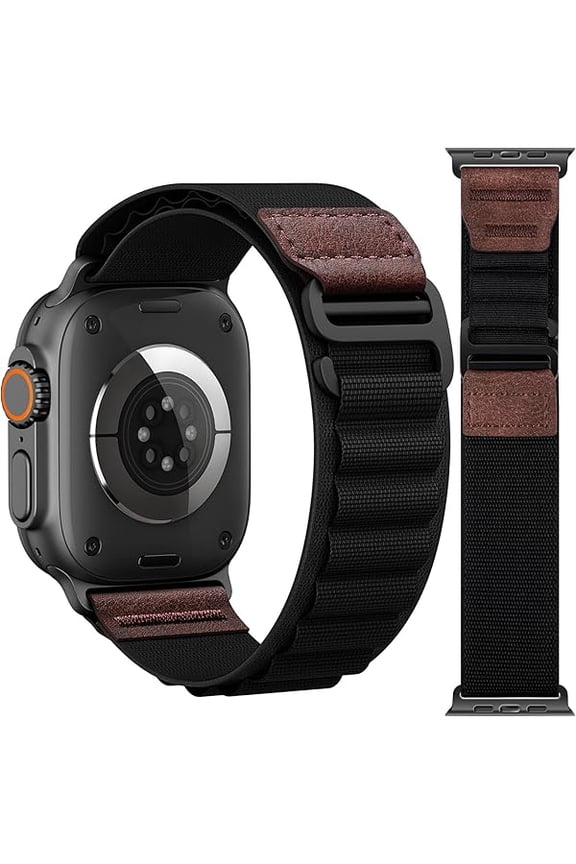 Alpine Loop with Leather Design for Apple Watch Ultra 3/2/1 Bands 49mm 46mm 45mm 44mm 42mm 41mm 40mm 38mm Men Women, Soft Stretchy Nylon Sport Band for iWatch Series 11 10 9 8 7 6 5 4 3 2 1, SE 3 2 1
