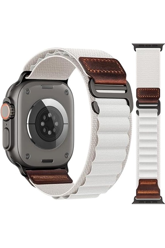 Alpine Loop with Leather Design Compatible with Apple Watch Bands Ultra 3 2 1 (49mm) & Series 11 10 9 8 7 6 5 4 SE 3 2 1 (46mm 45mm 44mm), Soft Stretchy Nylon Sport Band for iWatch Men Women