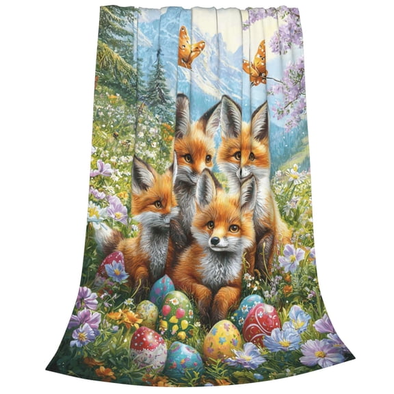 Alpine Meadow Fox Flannel Throw Blanket, Soft, Warm, Durable Holiday Blanket, for Bed, Couch & Travel, Machine Washable 50×40in, Mountains & Butterflies
