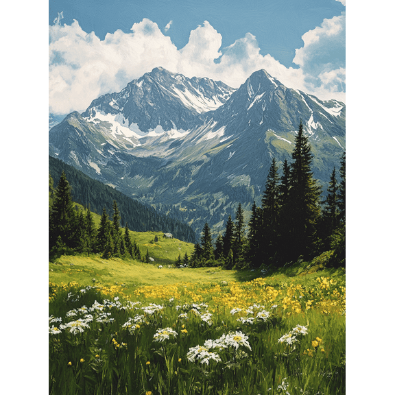 Alpine Meadow Mountain Landscape Canvas Print/PaintingSuitable for Living RoomBedroomOfficeHoteland Farmhouse Decoration.