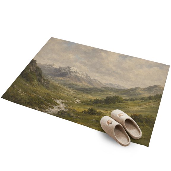 Alpine Mountain 2'x3' Small Rugs for Entryway Front Door Kitchen Sink Area, Green Grassy Valley Rock Ridge Rustic Shabby Chic Soft Sturdy Mats Washable Non Slip Rectangle Area Rug