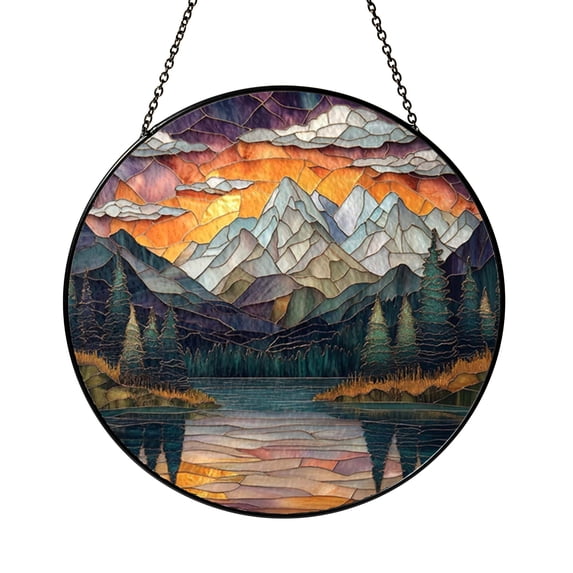 Alpine Mountain Lake Stained Glass Suncatcher Window Hanging Serene ...