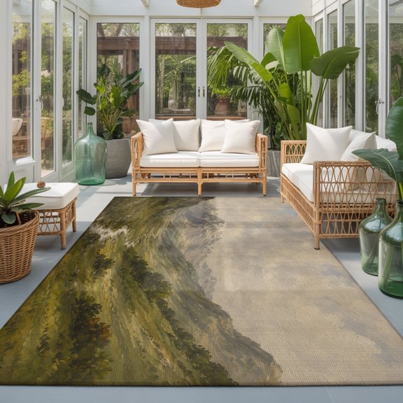 Alpine Mountain Washable Area Rugs 3'x5', Green Grassy Valley Rock Ridge Rustic Shabby Chic Washable Throw Living Room Rug Non-Slip Sturdy Edge Binding Carpet for Indoor Entryway Bedside Kitchen