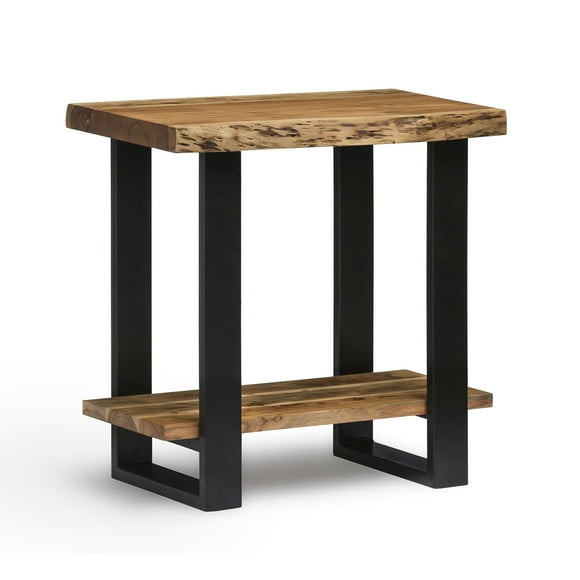 Alaterre Furniture Alpine Natural Live Edge Acacia Wood End Table, Industrial Side Table with Storage Shelf, Living Room Accent Dcor