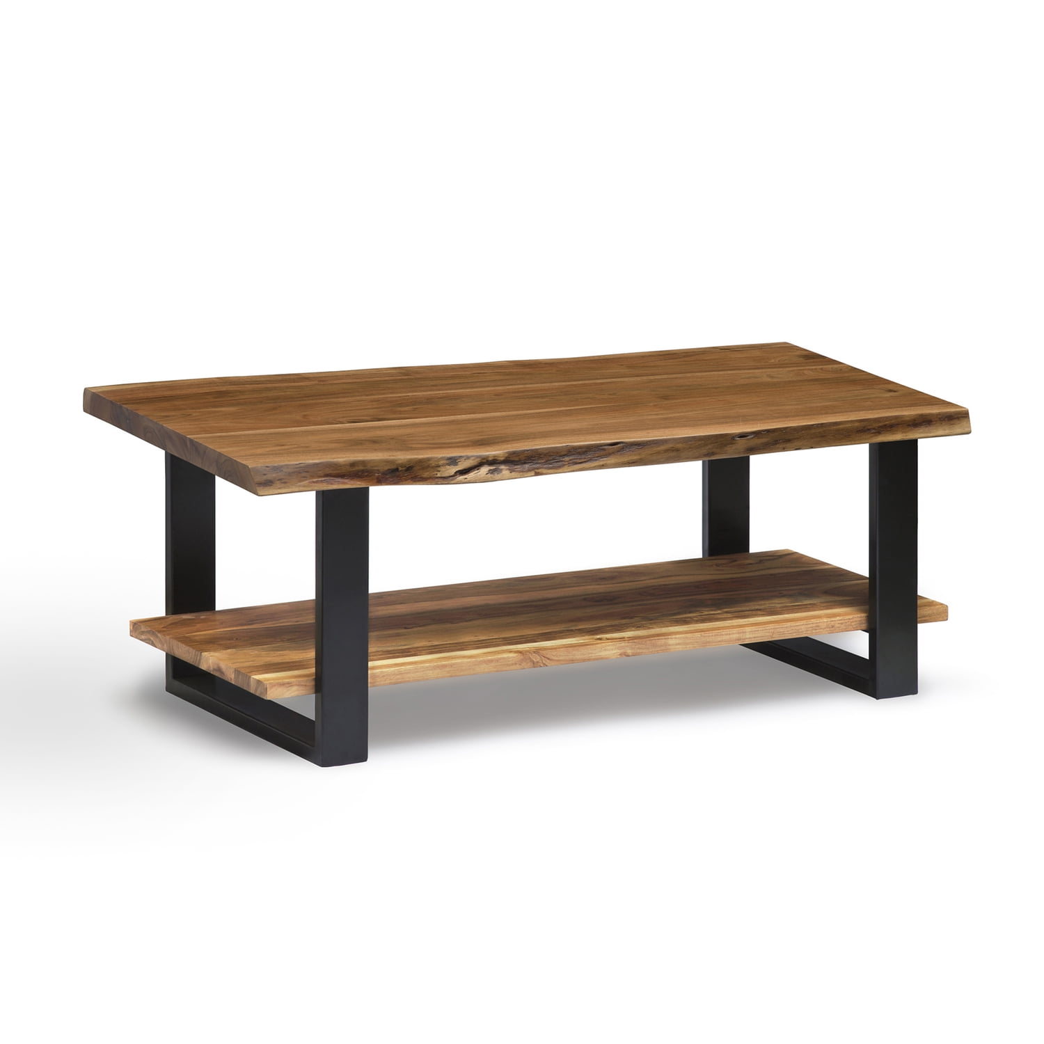 Alpine Natural Acacia Wood and Black Metal Rectangular Coffee Table