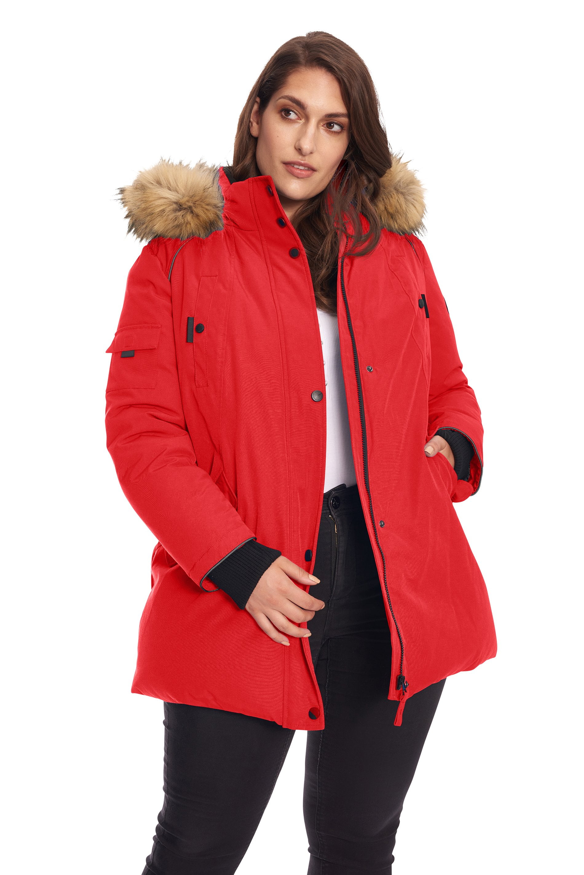 Soularge Women's Winter Plus Size Thickened Cotton Coat with Detachable  Hood(Red,6X) 