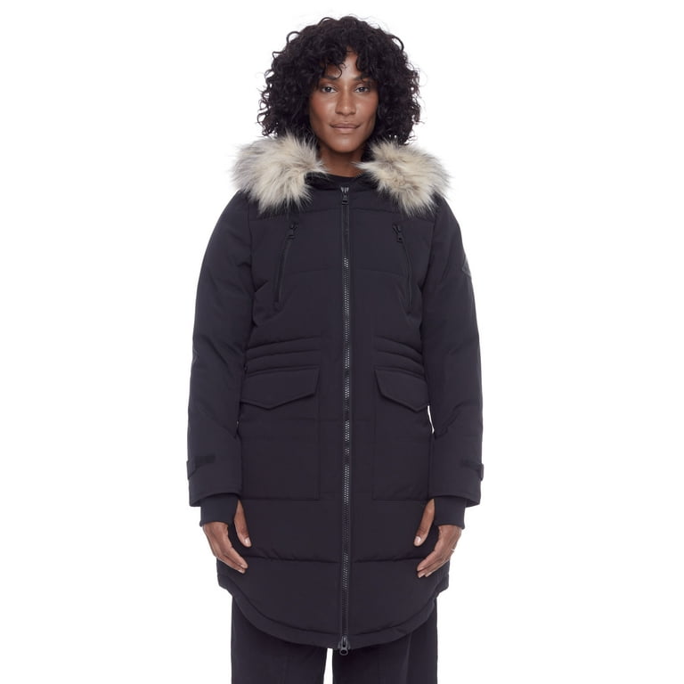 Alpine North Upon Women s Vegan Down Drawstring Winter Parka Water Repellent Windproof Insulated Jacket with Faux Fur Hood