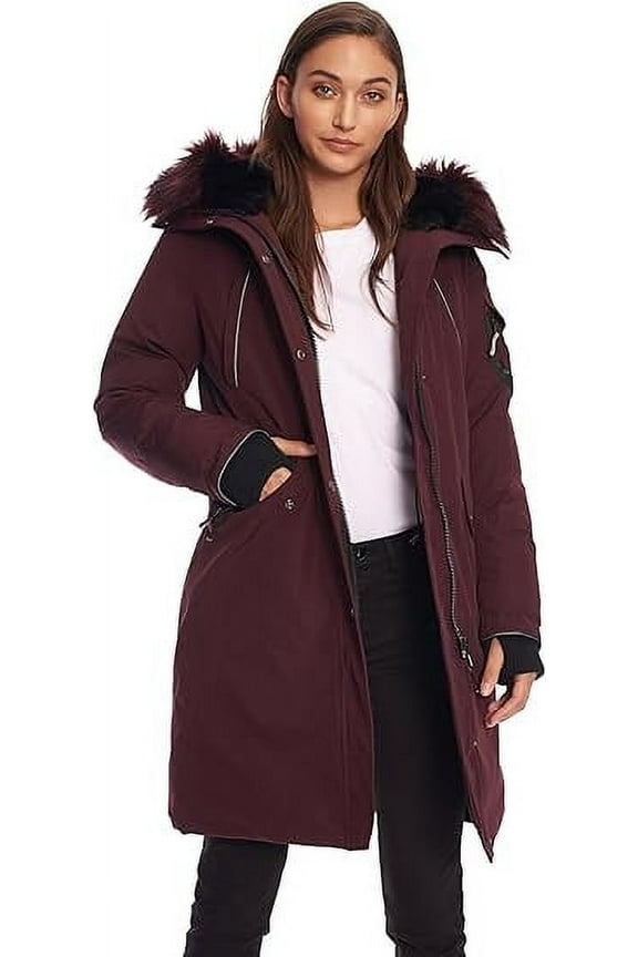 Women's Vegan Down Long Parka Winter Jacket, Grape, Medium
