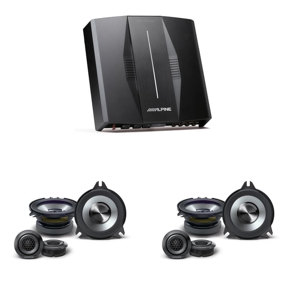 Alpine Optim8 DSP Amp & BassRev (2 pair ) BRV-S40C 4" Speaker Set