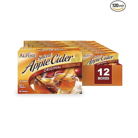 Alpine Original Spiced Apple Cider Instant Drink Mix Rich in Vitamin C and Low Calorie 0.74 Oz Pouch Pack of 120