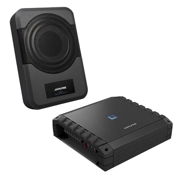 Alpine PWE-S8 Compact 8-Inch Powered Subwoofer System & S2-A36F S-Series Class-D 4-Channel Amp Bundle