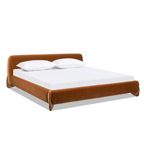 Alpine Puffy Modern Platform Bed, King, Burnt Orange Performance Velvet