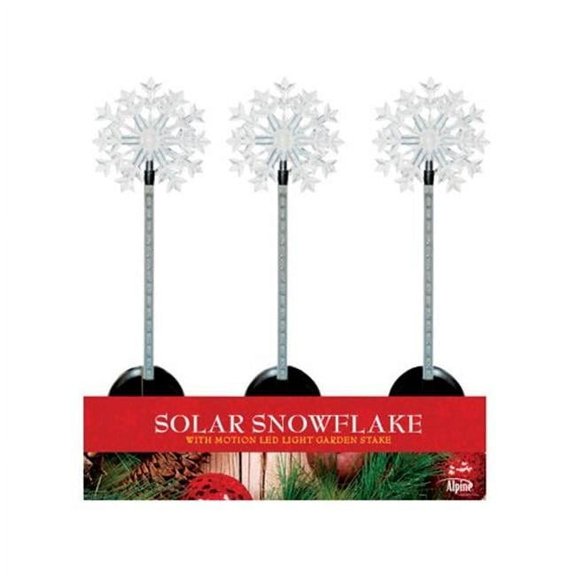 Alpine QLP232BB-12 Solar Snowflake Flashing Garden Stakes - pack of 12