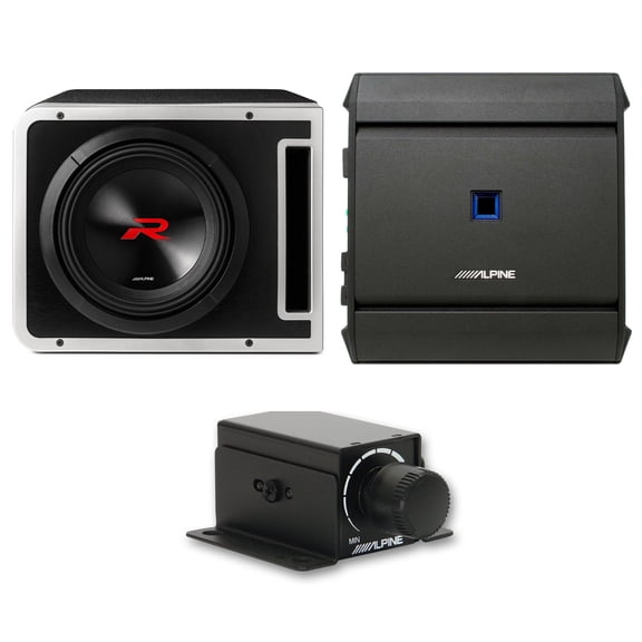 Alpine R2-SB10V-BNDL 10" TYPE-R HALO Loaded Enclosure with S-A60M 600 Watt Mono Amplifier and RUX-KNOB.2 Bass Knob