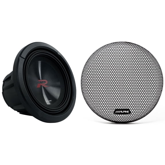 Alpine R2-W8D4 8" R Series 1,000 Watt Car Audio Subwoofer, 4 Ohm, Dual VC Sub + KTE-8G.3 Grille