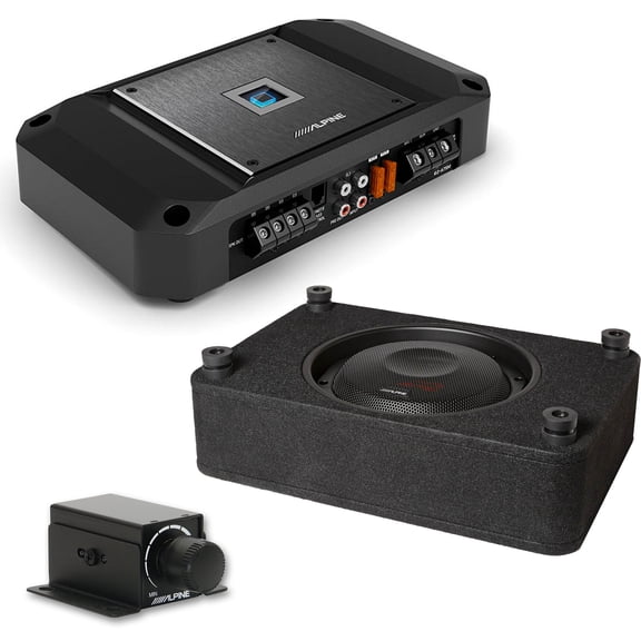 Alpine RS-SB10 10" Halo R-Series R2 Preloaded Sub Enclosure & R2-A75M Amp Bundle including RUX Bass Knob