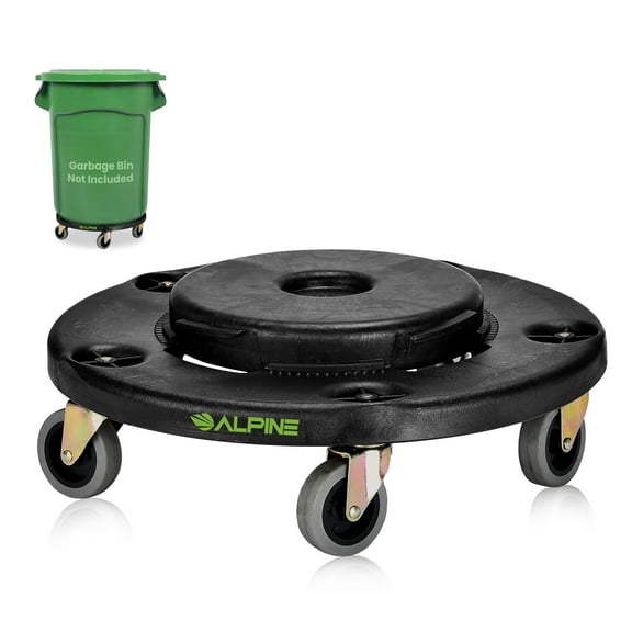 Alpine Rolling Brute Trash Can Dolly - Trash Can Dolly with Wheels / Trash Can Roller Base for Round 20, 32, 44, or 55 Gallon Garbage Bins, Heavy Duty Holds Up to 500 lbs. (Black)