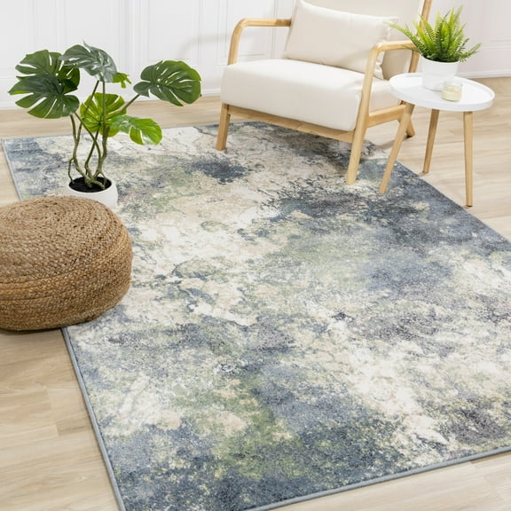 Northside Decor  Dayton Blue/Green Distressed Rug Green/Teal 6'7" x 9'6" Contains Latex Abstract Stain Resistant,Pet Friendly 6' x 9' Bedroom,Living