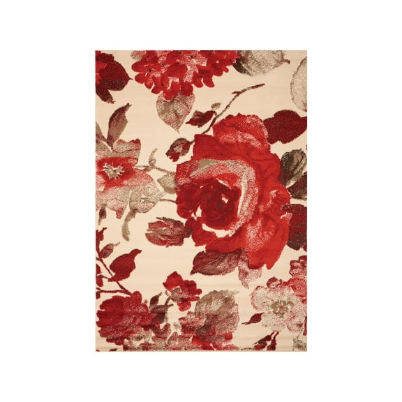 Alpine Rug Co. Florence Collection Cream/Red Vintage Floral Pattern Area Rug - 5'3" x 7'4"