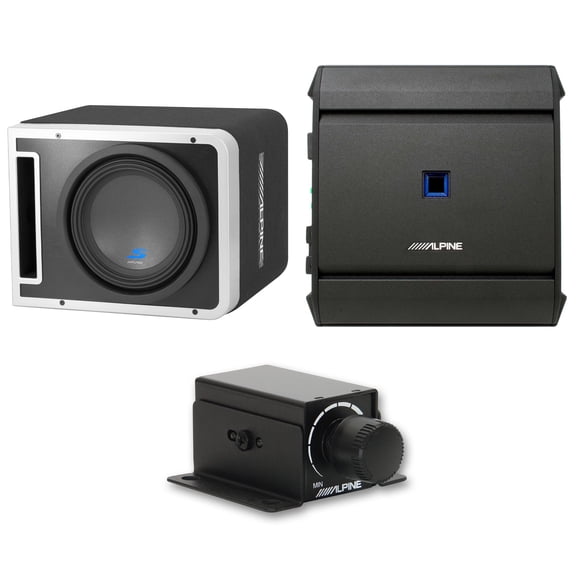 Alpine S-SB12V-BNDL 12" TYPE-S HALO Loaded Enclosure with S-A60M 600 Watt Mono Amplifier and RUX-KNOB.2 Bass Knob