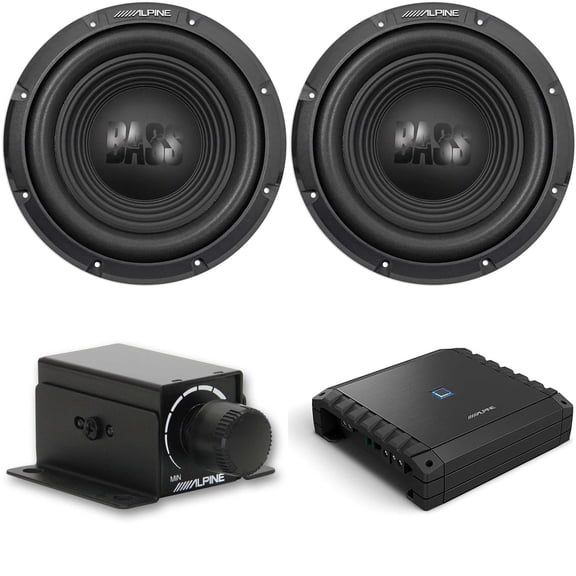 Alpine S2-A60M S-Series Class-D Mono Subwoofer Amp & RUX-KNOB.2, (2) W10S4 10-Inch Bass Subwoofer Bundle