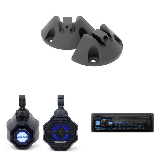Alpine SPV-65RGB-CAN 6.5 Cage-Mounted Universal Weather-Resistant Coaxial RGB LED Speaker Pods w/ KTE-65CAN-SM Surface Mounts & UTE-63BT Source Unit
