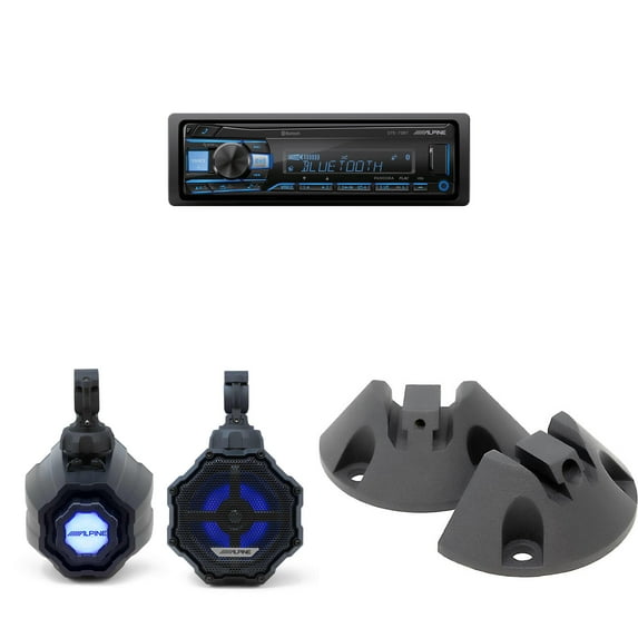 Alpine SPV-65RGB-CAN 6.5” Cage-Mounted Universal Weather-Resistant Coaxial RGB LED Speaker Pods w/ KTE-65CAN-SM Surface Mounts & UTE-73BT Source Unit