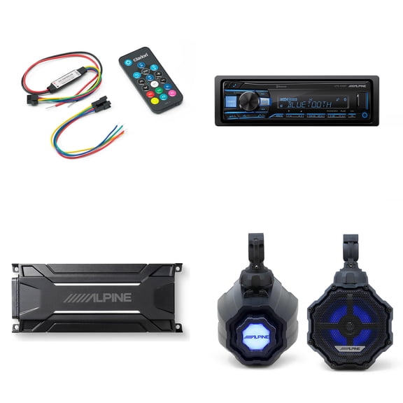 Alpine SPV-65RGB-CAN 6.5 Cage-Mounted Universal Weather-Resistant Coaxial RGB LED Speaker Pods with Amp, Source & Led Remote