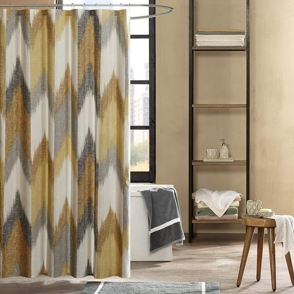 Alpine Shower Curtain Cotton Printed Modern Abstract Pattern Machine Washable Home Bathroom Decorations, 72x72, Yellow