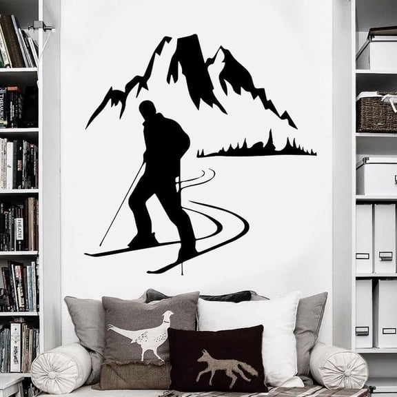 Alpine Skiing Extreme Winter Sport Wall Sticker Vinyl Home Decoration Living Room Snow Mountain Landscape Decals Wallpaper 57x59cm