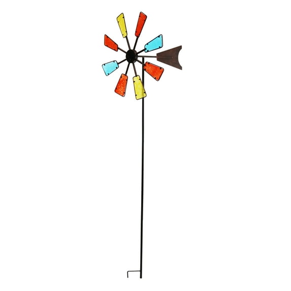 Alpine Solar Metal and Glass Windmill, 69 Inch Tall