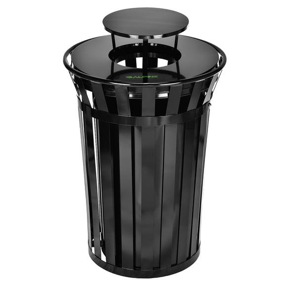 Alpine Stainless Steel Outdoor Trash Can with Canopy Lid 38-Gallon Black (ALP479-38-1-MKTCOPY)