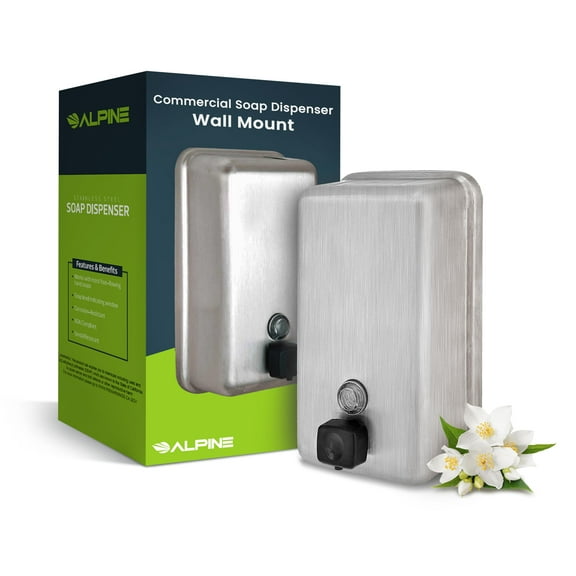 Alpine Stainless Steel Soap Dispenser Wall Mount - Commercial Liquid Soap Dispenser Perfect for Bathroom, Kitchen, Refillable 1200 ml ADA Compliant (Vertical)