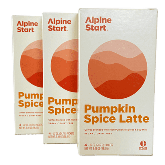 Alpine Start Instant Pumpkin Spice Latte, Hot & Creamy, Vegan, 12 sticks