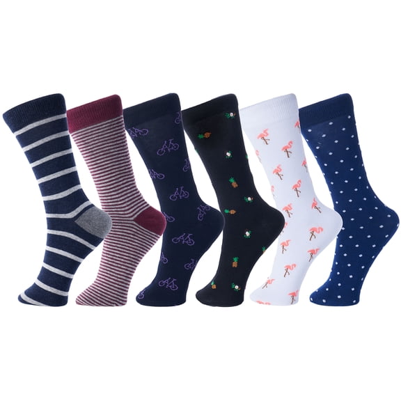 Alpine Swiss Mens Dress Socks 6 Pair Crew Sock Cotton Dress Socks for Men Solid Ribbed Argyle Pattern Multicolor Fun Designs