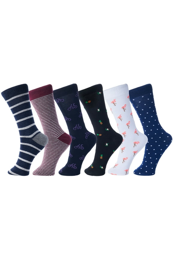 Mens Dress Socks 6 Pair Crew Sock Cotton Dress Socks for Men Solid Ribbed Argyle Pattern Multicolor Fun Designs