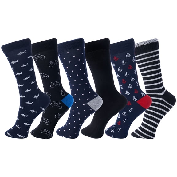 Alpine Swiss Mens Dress Socks 6 Pair Crew Sock Cotton Dress Socks for Men Solid Ribbed Argyle Pattern Multicolor Fun Designs